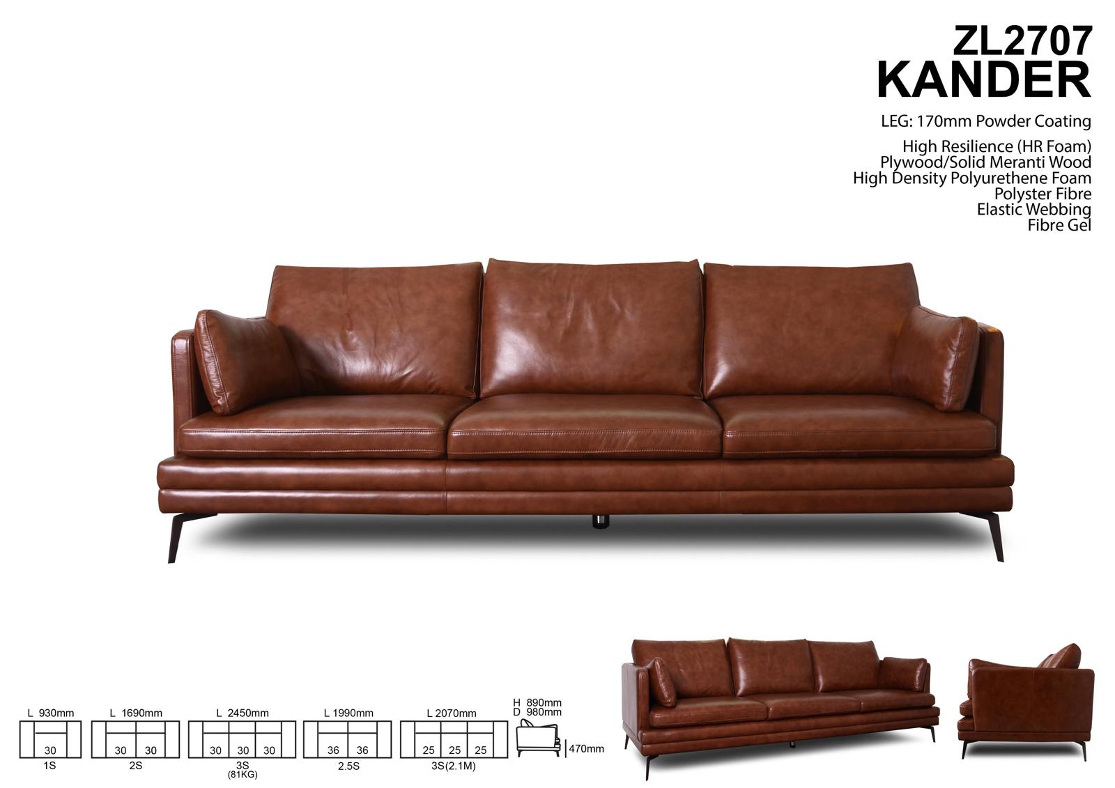 ZOLANO KANDER ZL2707 caramel sofa product sheet